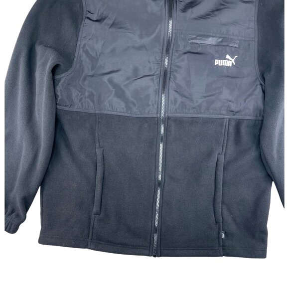 Puma Mens Black Zip-Up Fleece Jacket With Nylon Chest Panel & Logo Size XL - Picture 12 of 14
